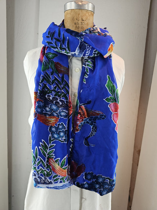 Blue Peacock Scarf (Silk Velvet Collection)