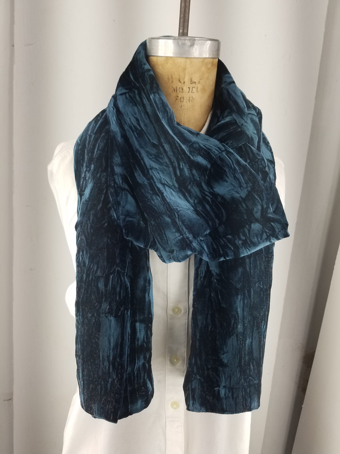 Caspian Blue Crushed Velvet Scarf