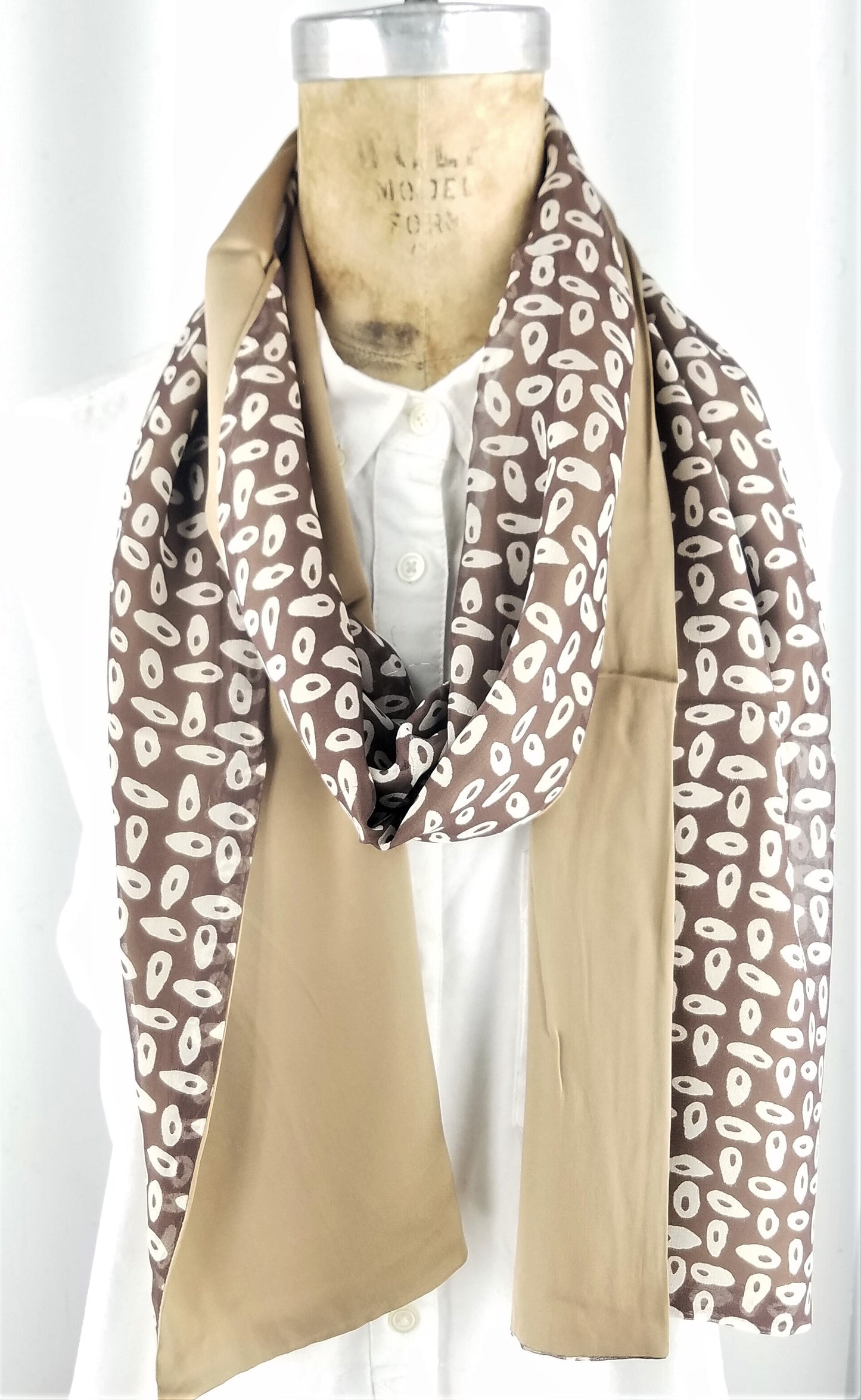 Silk Chiffon Scarf with Eye Holes Pattern with a Silk Beige Back