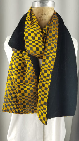 Silk velvet black and checkered gold scarf with black silk back