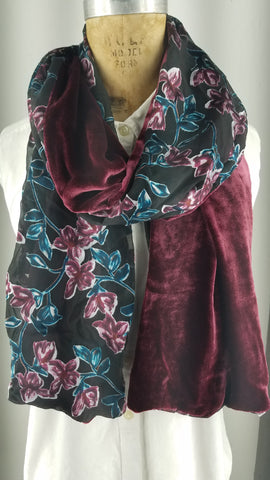 Silk velvet teal Vine Plum flowers with a plum silk velvet back