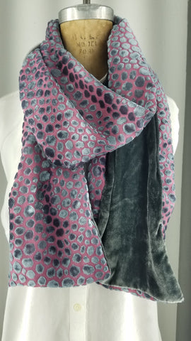Cut silk velvet with gray Stones on pink back with charcoal silk velvet