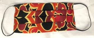 Red Black and Orange Fleur-De-lis Pattern Silk Mask with black Back