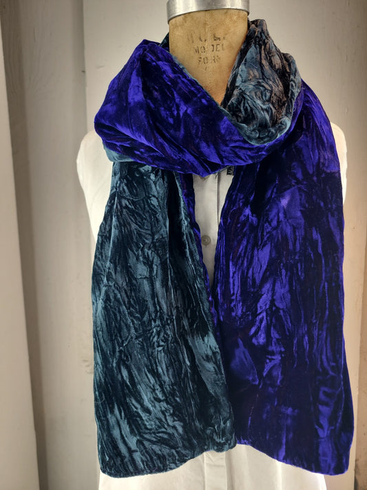 Crushed Velvet Scarf in Sapphire & Teal Two-Tone