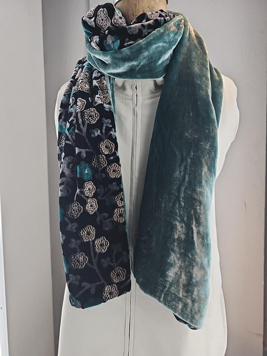 Teal and Silver Floral Scarf with Cedar