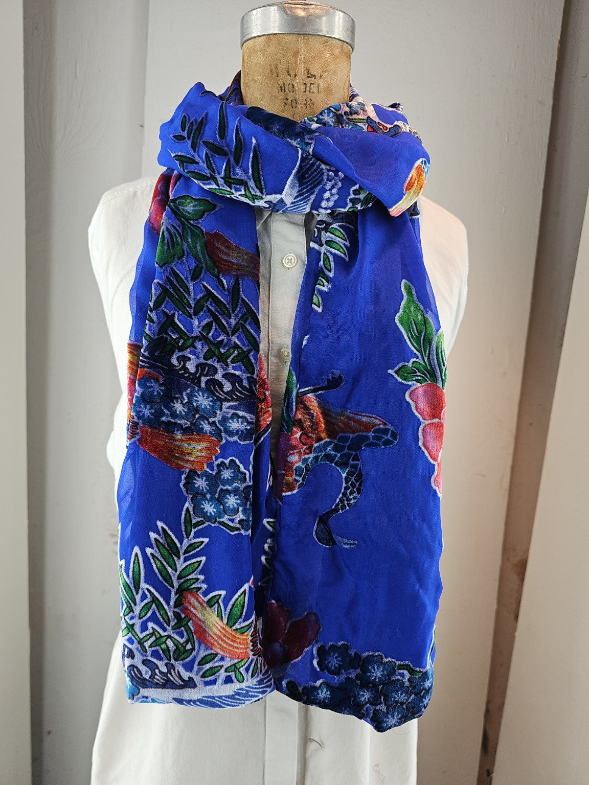 Blue Peacock Scarf (Silk Velvet Collection)