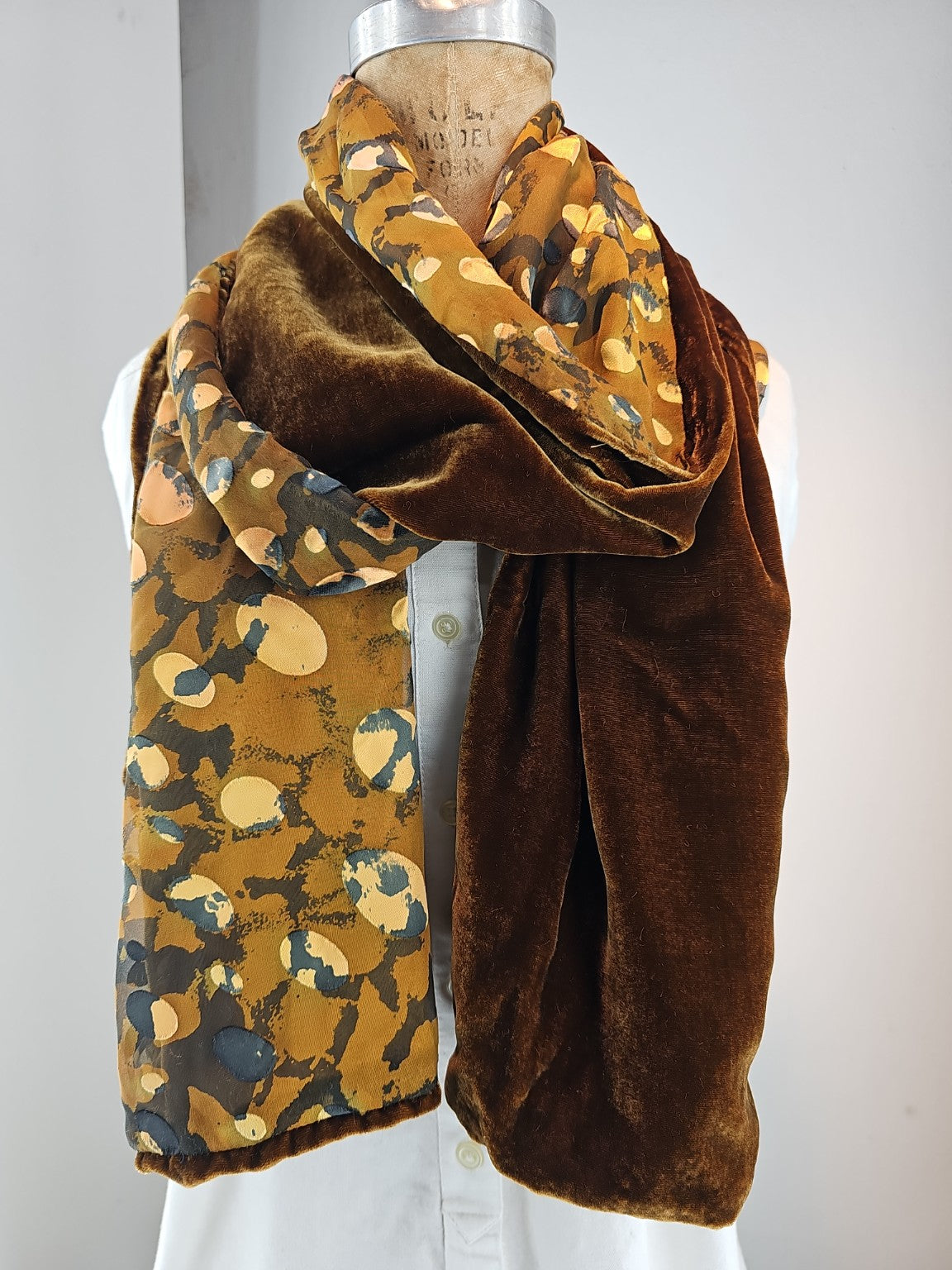 Silk Burnout Velvet Scarf – Autumn Pebble with Cocoa Velvet Back