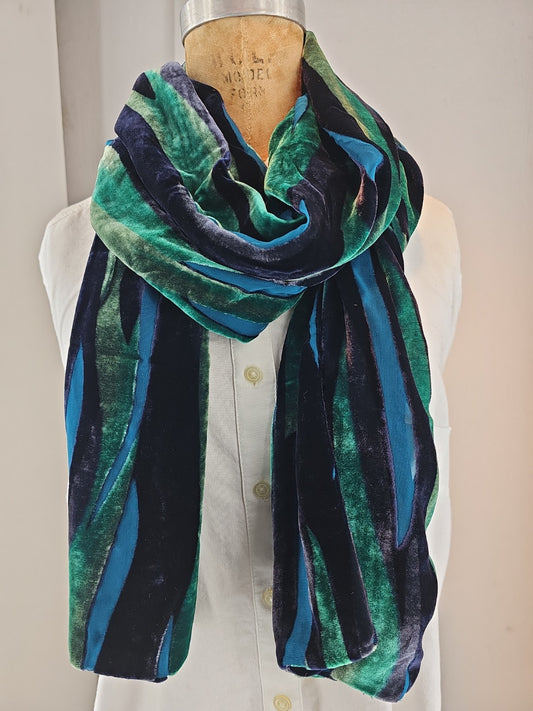 Silk Velvet Scarf – Deep Ocean Waves