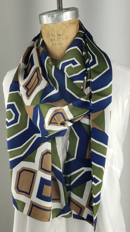 Green, Navy, and Brown Art Deco Silk Scarf