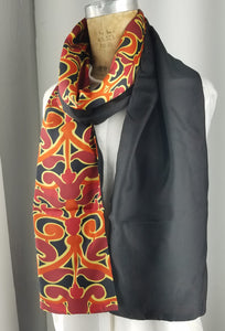 Red, Black and Orange fleur-de-lis Pattern with a Black Silk Back