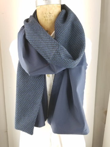 Diamond shaped weed wool scarf back with blue wool and silk