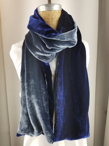 Slate blue and blueberry two-tone silk scarf