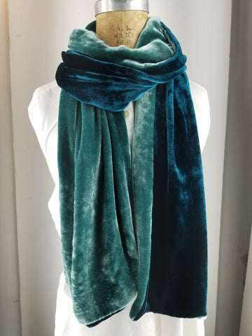 Teal and Cedar two-tone velvet silk scarf