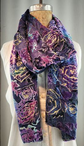 Hand Printed Silk velvet Multi Colored Flower back to back