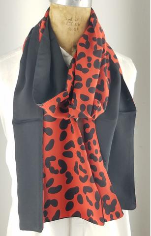 Red Silk and Black Spotted Scarf with a Black silk Back