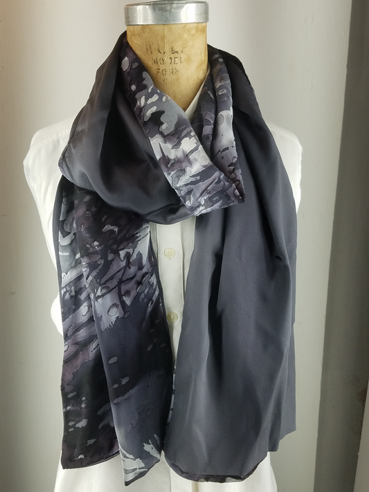 Silk Scarf Gray light gray breakup wave with Silk Gary Back