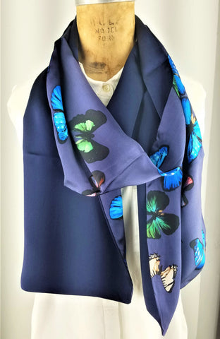 Silk Blue Butterfly Scarf with Blue Back