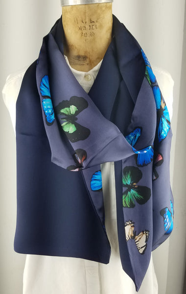 Silk Blue Butterfly Scarf with a Royal blue back