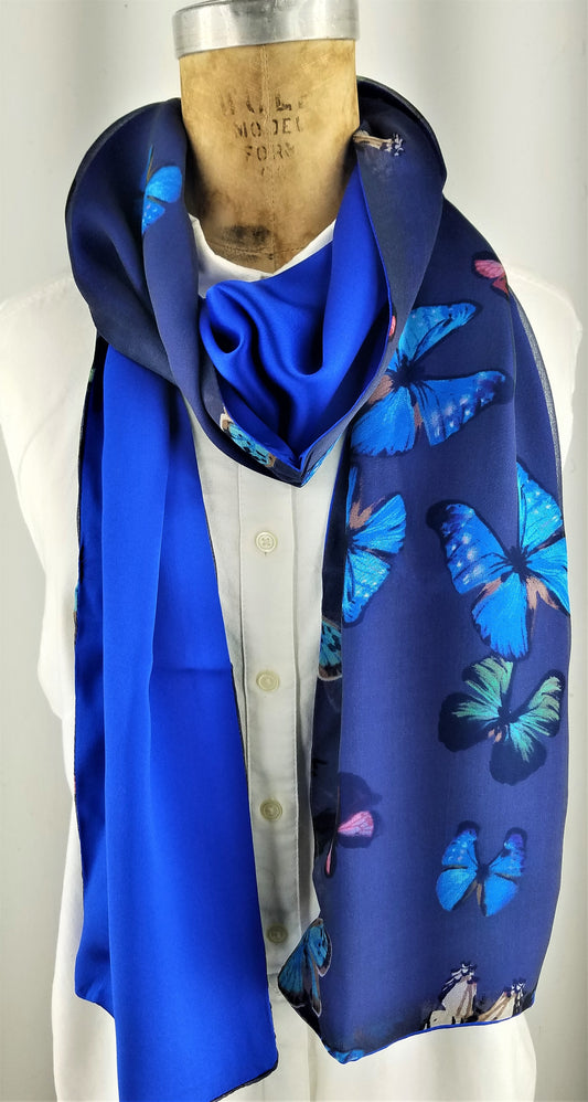 Silk Blue Butterfly Scarf with a Royal blue back