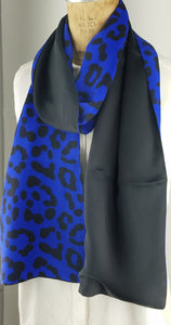 Blues and Black Spotted Silk Scarf with a Silk Black Back