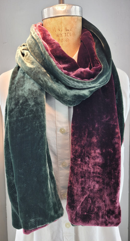 Bottle Green and Plum Silk Velvet Two Tone