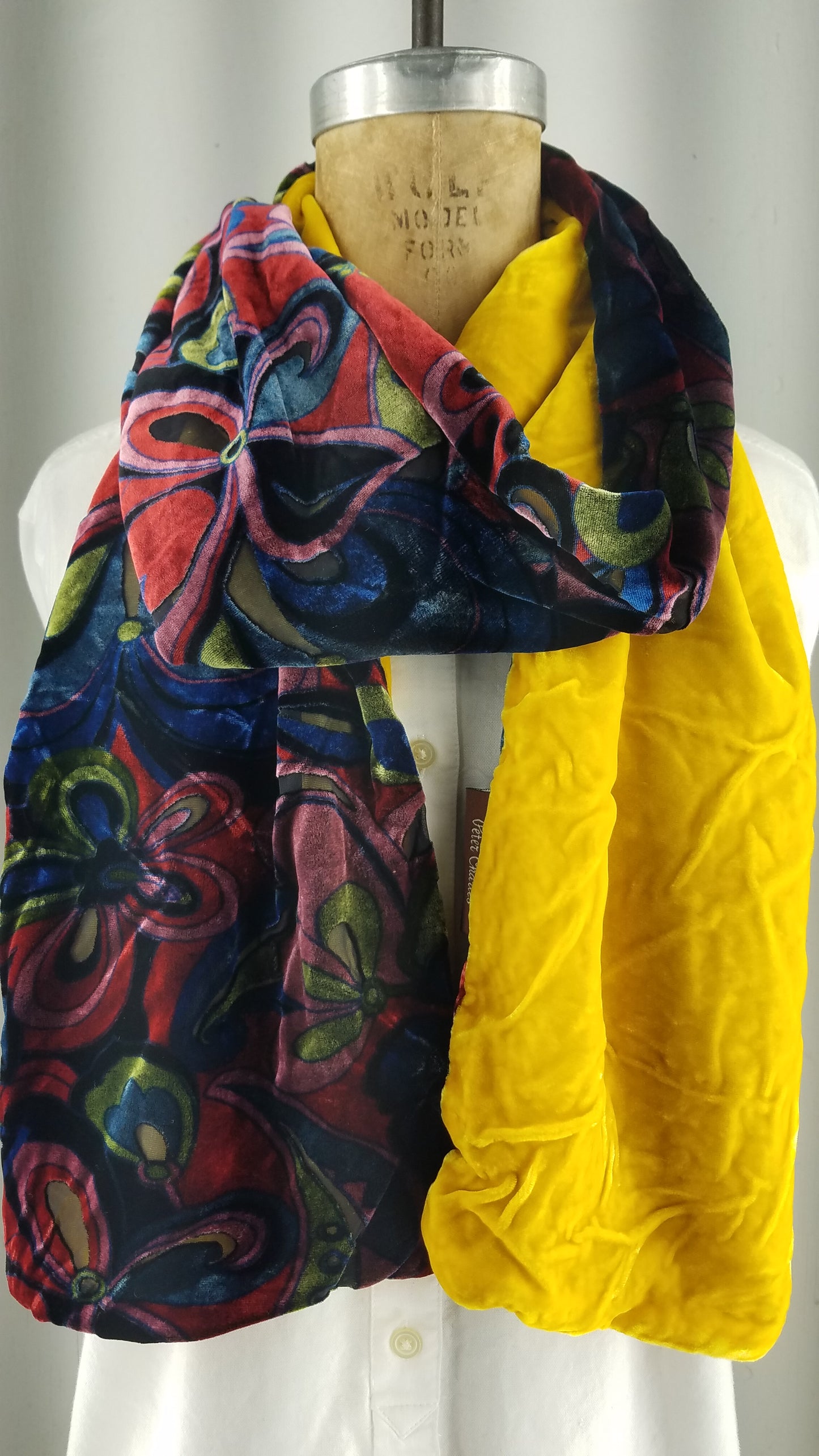 Silk velvet multicolor 60 style back with canary yellow