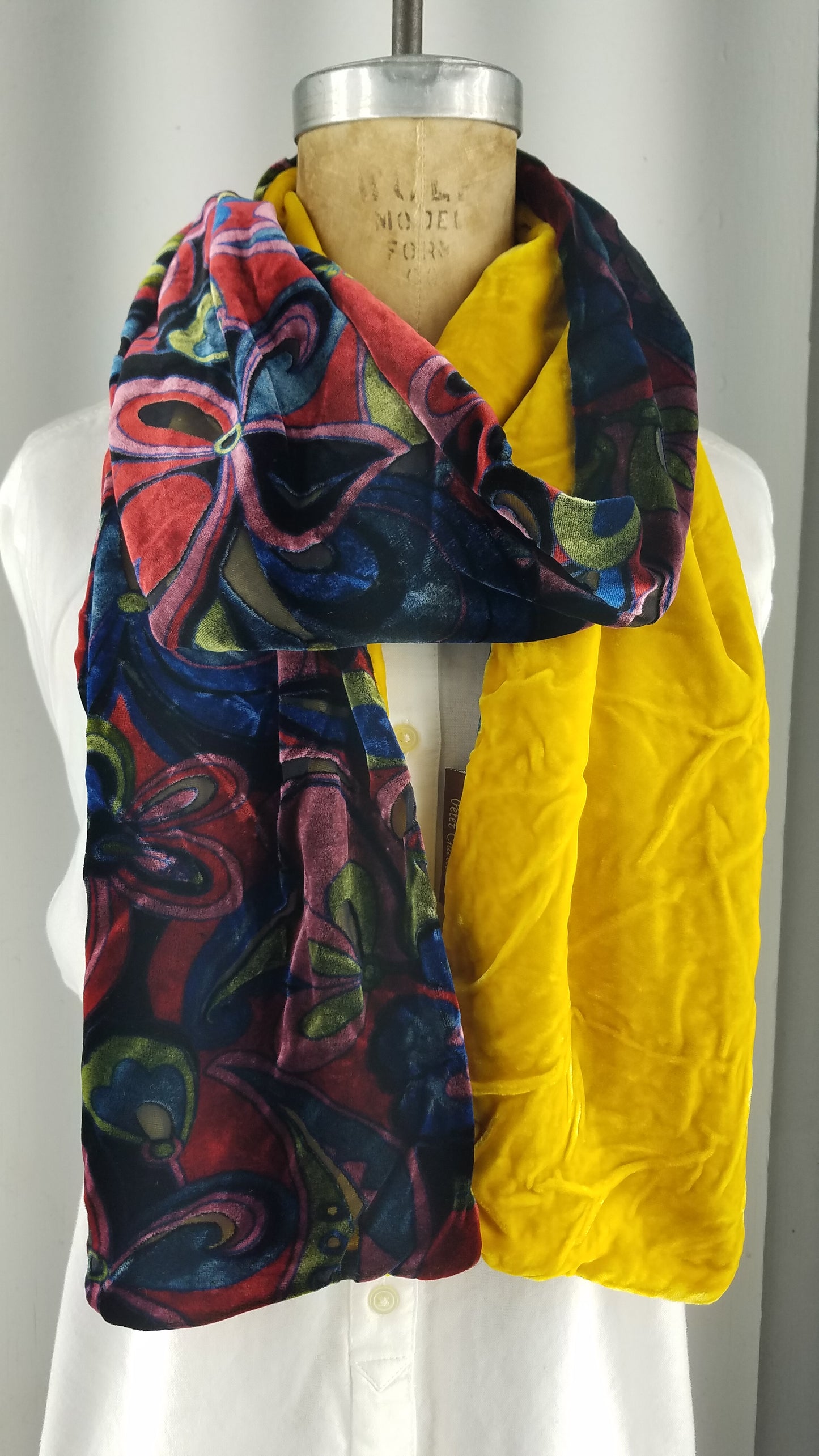 Silk velvet multicolor 60 style back with canary yellow