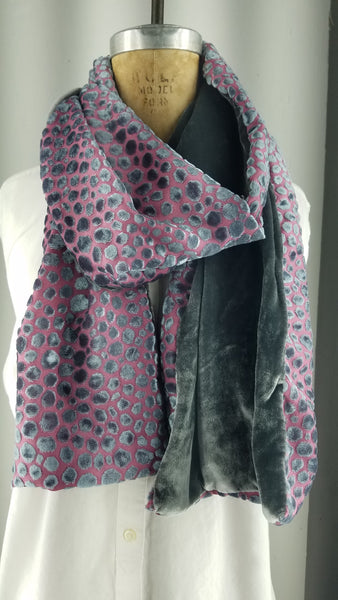 Cut silk velvet with gray Stones on pink back with charcoal silk velvet