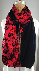 Silk Velvet Burnout Red with Black Rose with Black Silk Velvet Back