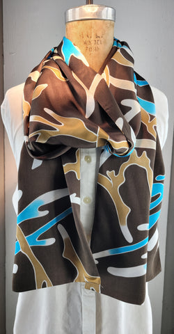Silk scarf Branches Blues Brown