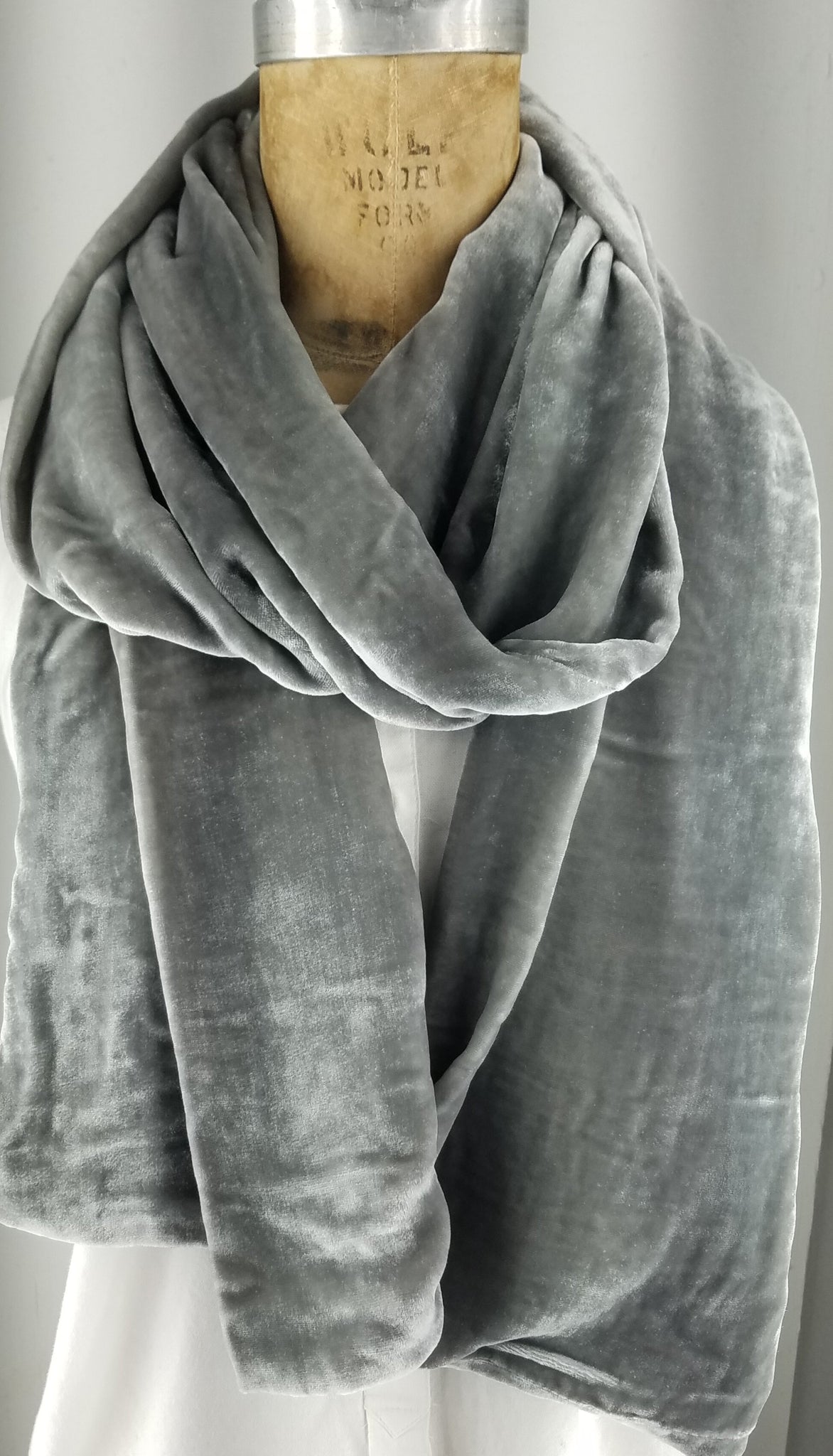 Solid Silver Silk Velvet Scarf